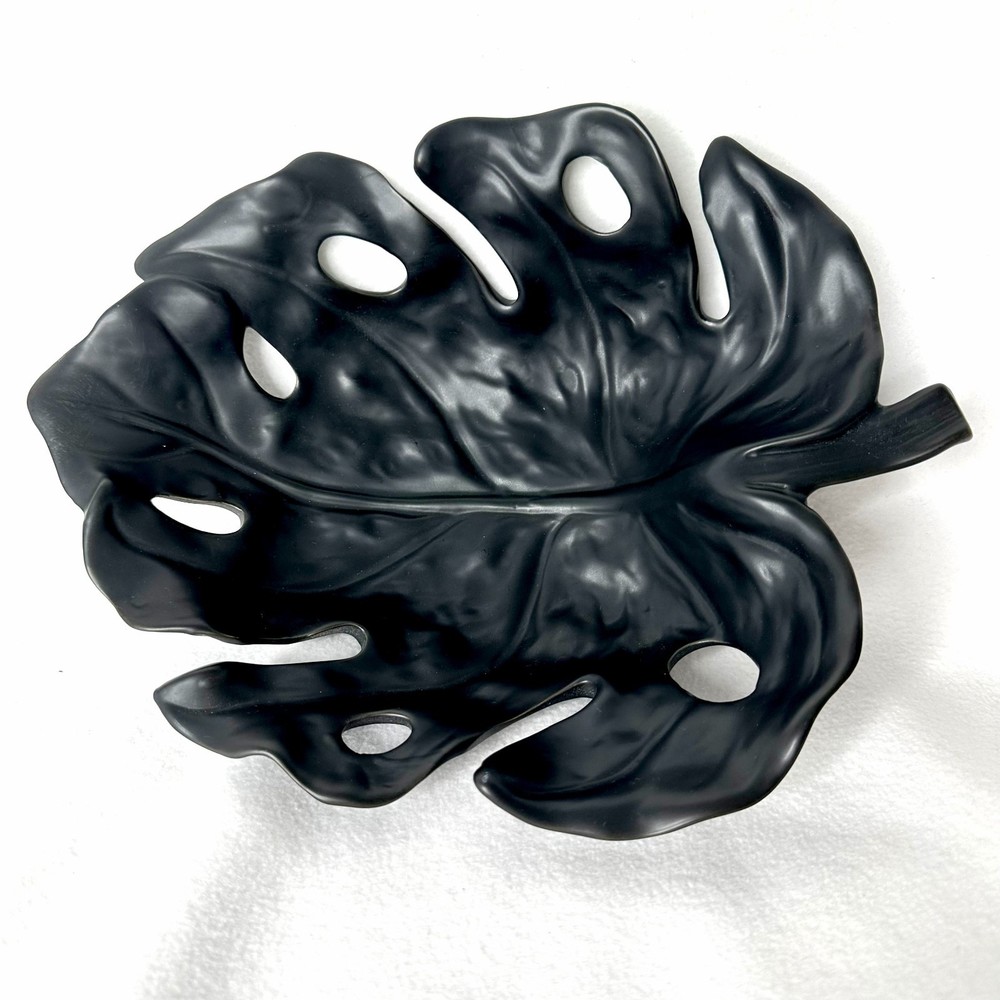 MCM Style Monstera Leaf Bowl Decor Display Centerpiece Ceramic 11 3/4"